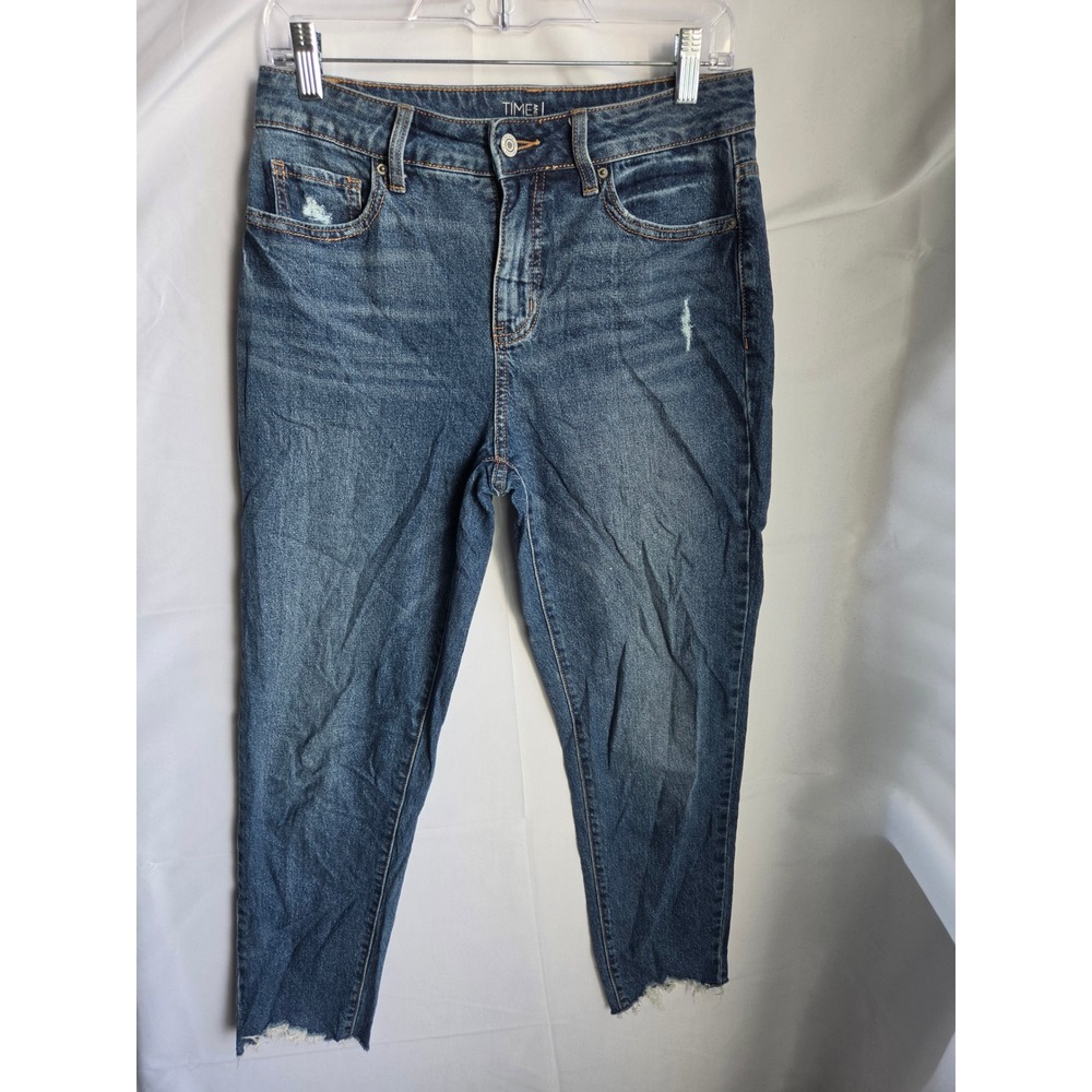 Time and Tru Jeans Womens Blue Medium Wash Straight Mid-Rise Straight